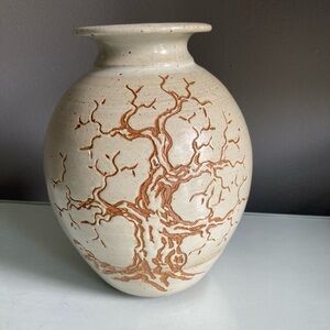 Natural Stonware Pottery Vase With Tree Design